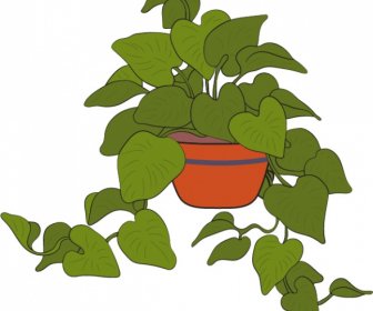 Houseplant Icon Green Leaves Sketch Handdrawn Classic