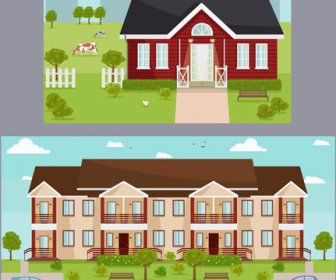 Houses Concept Flat Template Vector