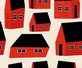 Houses Pattern Classical 3d Black Red Design