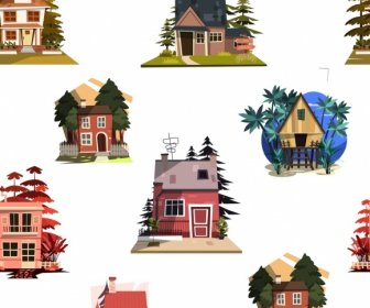 Houses Pattern Colorful Classical Repeating Sketch