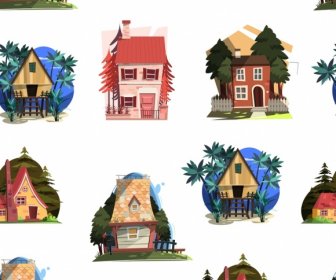Houses Pattern Colorful Classical Repeating Sketch