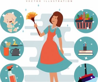 Hausfrauenarbeit Designelemente Funkelndes Dekor Kreise Isolation