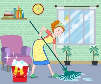 Housewife Work Drawing Cleaning Woman Icon Colored Cartoon