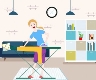 Housewife Work Drawing Ironing Woman Icon Colored Cartoon