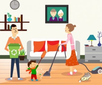 Housework Background Family Human Icons Room Interiors Decor