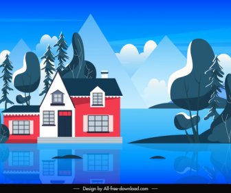 Housing Background Template Shiny Colorful Flat Sketch