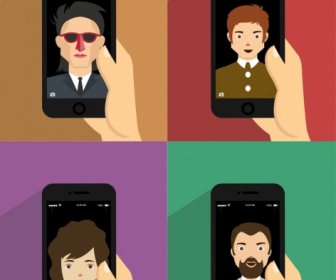 Isolamento De Retrato Humano Avatar ícones Smartphones