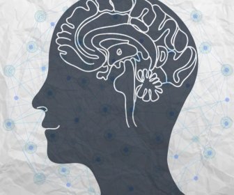 Il Cervello Umano Sketch Testa Silhouette Punti Di Connessione