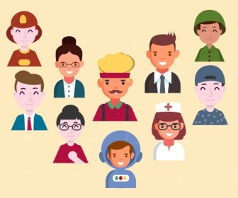Human Profession Icons Colored Cartoon Avatars