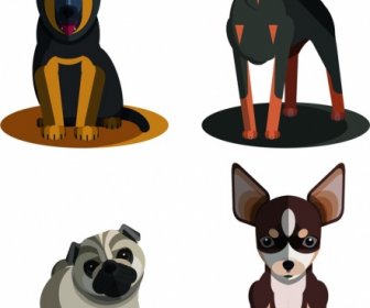 Hunting Dog Bulldog Chihuahua Icons Colored Cartoon Sketch