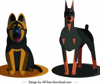 Hunting Dog Icons Colored Cartoon Sketch
