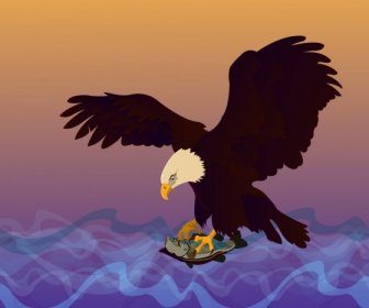 Peixe De ícone De águia Caça Presas Decoração Do Fundo Do Mar