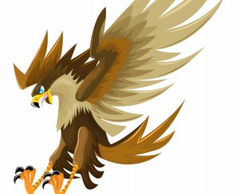 Hunting Falcon Icon Violent Gesture Colored Cartoon Sketch