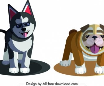 Bulldog Husky Cachorro Iconos Diseño El Bosquejo De Linda De La Historieta