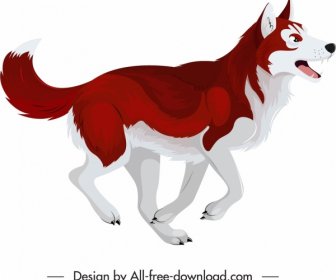 Husky Dog Icon Red White Feather Sketch