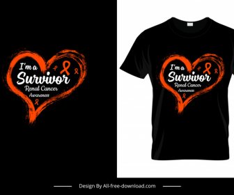I Am A Survivor Renal Cancer Awareness Tshirt Template Retro Dark Handdrawn Heart Sketch