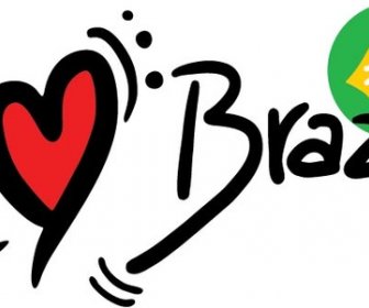 Io Amo Il Brasile Con La Bandierina Brasiliana In Cerchio Su Fondo Bianco