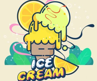 Ice Cream Advertisement Colorful Flat Design Melting Decor