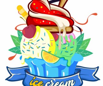 カラフルな手描きの背景装飾を広告のアイスクリーム