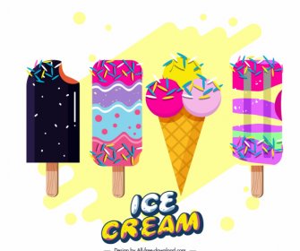 Ice Cream Advertising Banner Colorful Flat Candies Decor