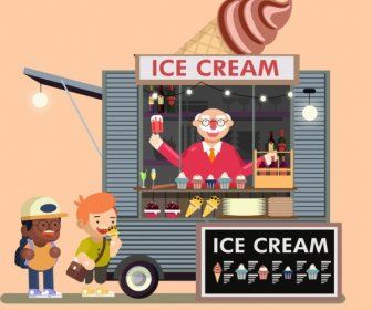 мороженое, дети мобильный стенд мультфильм дизайн рекламы