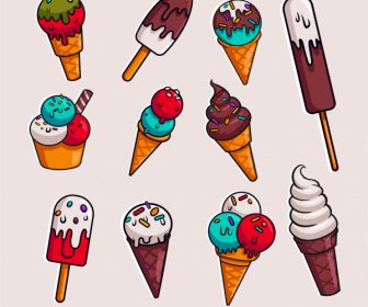 아이스크림 아이콘 컬렉션 다채로운 맛의 모양