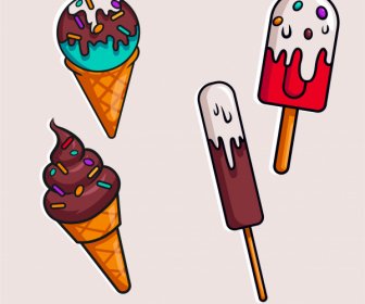 Ice Cream Icons Colorful Classical Shapes