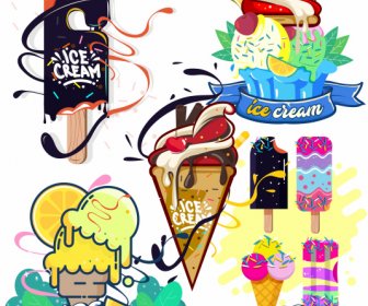 Ice Cream Icons Colorful Decor