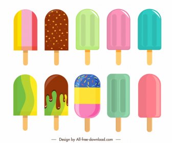 Ice Cream Icons Colorful Decor Bright Flat Design