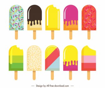 Ice Cream Icons Colorful Flat Decor
