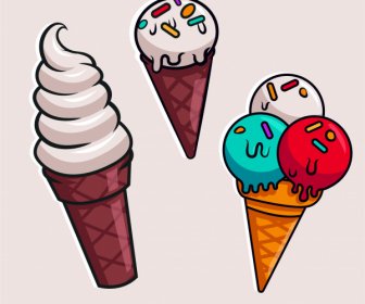 Ice Cream Icons Flat Colorful Classic Design
