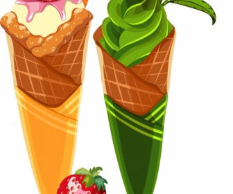 Icônes De Crème Glacée Fruité Matcha Décor Coloré Design