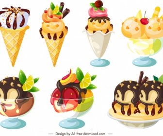 ไอศกรีมไอคอนตกแต่งทันสมัยมีสีสันผลไม้ช็อคโกแลต