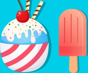 Ice Cream Icons Stick Fruit Decor Colorful Design