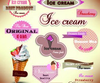 Crème Glacée étiquettes Design Vecteur