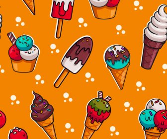 아이스크림 패턴 템플릿 다채로운 평면 반복 장식