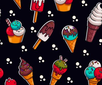 아이스크림 패턴 템플릿 다채로운 평면 스케치