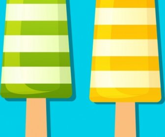아이스크림 스틱 아이콘 녹색 노란색 줄무늬 장식