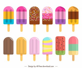 Ice Cream Sticks Icons Colorful Flat Decor