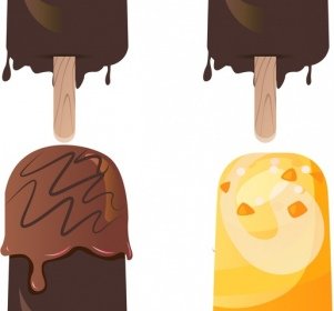 Ice Cream Sticks Icons Colorful Melting Decor