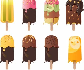 Ice Cream Sticks Icons Melting Chocolate Decor