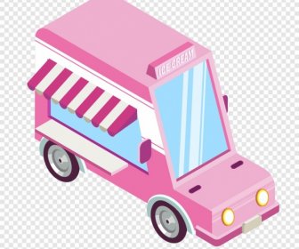 ไอศครีมรถบรรทุกไอศกรีมสีชมพูออกแบบ3มิติ