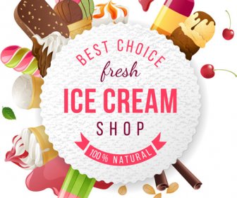 Ice Cream With Round Paper Background Vector