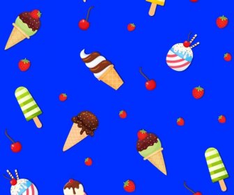 Ice Creams Pattern Colorful Flat Design Fruits Decor