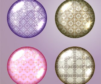 Icons Of Multicolored Pattern Balls On Plain Background