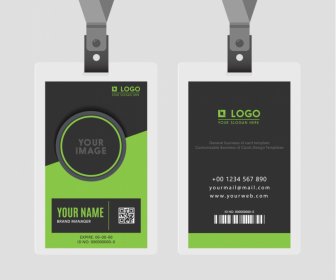 Id Card Lanyard Template Elegant Contrast Dark Black Green Decor
