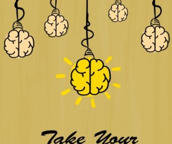 Idea Concept Banner Lightbulbs Brain Icons Handdrawn Design