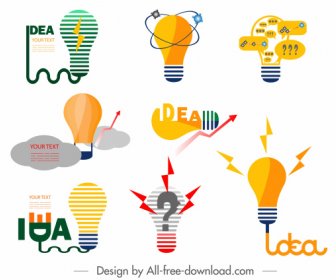 Idea Concept Icons Flat Lightbulbs Shapes Colored Design