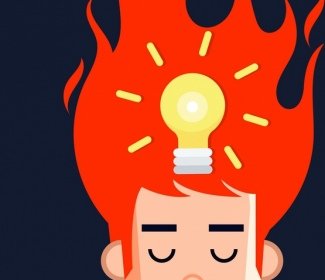 아이디어 개념적 배경 전구 불 머리 아이콘