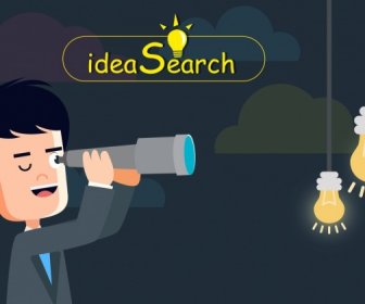 Idea Search Drawing Man Using Binoculars Lightbulb Icons